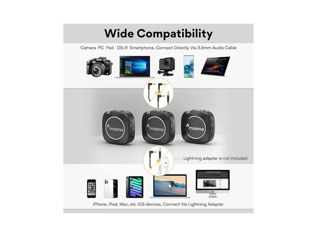Maonocaster AU WM820A2 Dual Person Compact Wireless Lavalier Microphone 2.4GHz with Real time Monitoring and 22 Level Gain Adjustmen Maonocaster AU WM820A2 Dual Person Compact Wireless Lavalier Microphone 2.4GHz with Real time Monitoring and 22 Level Gain Adjustmen